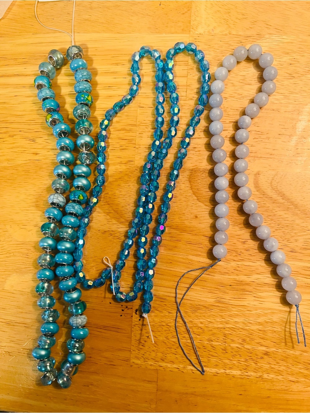 Assorted Blue Bead Strands - Teal & Light Gray